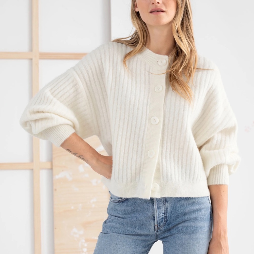 & Other Stories Oversized Ribbed Crewneck Cardigan in Cream